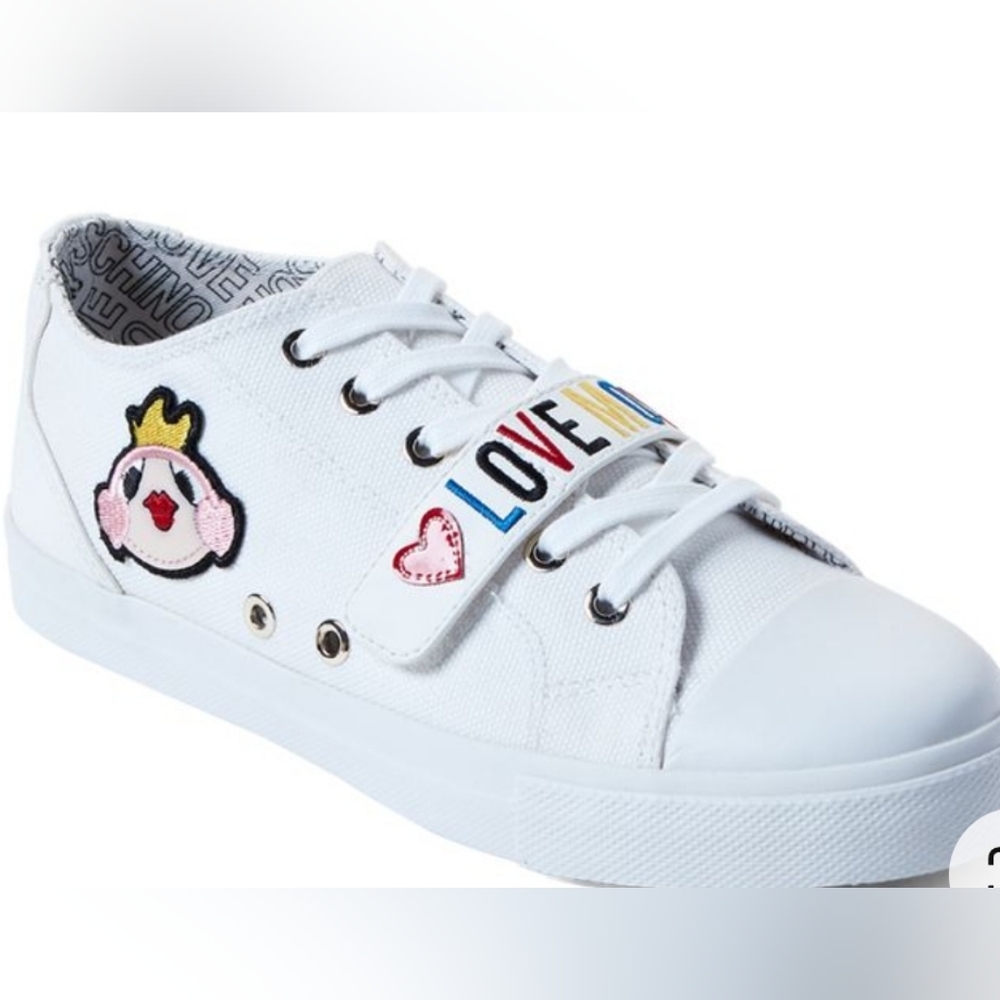 Love Moschino White Logo Canvas Low-Top Sneakers